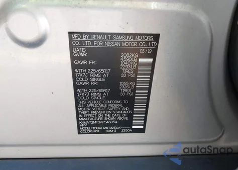 2019 Nissan Rogue Sv from USA, damaged, VIN KNMAT2MT3KP546054